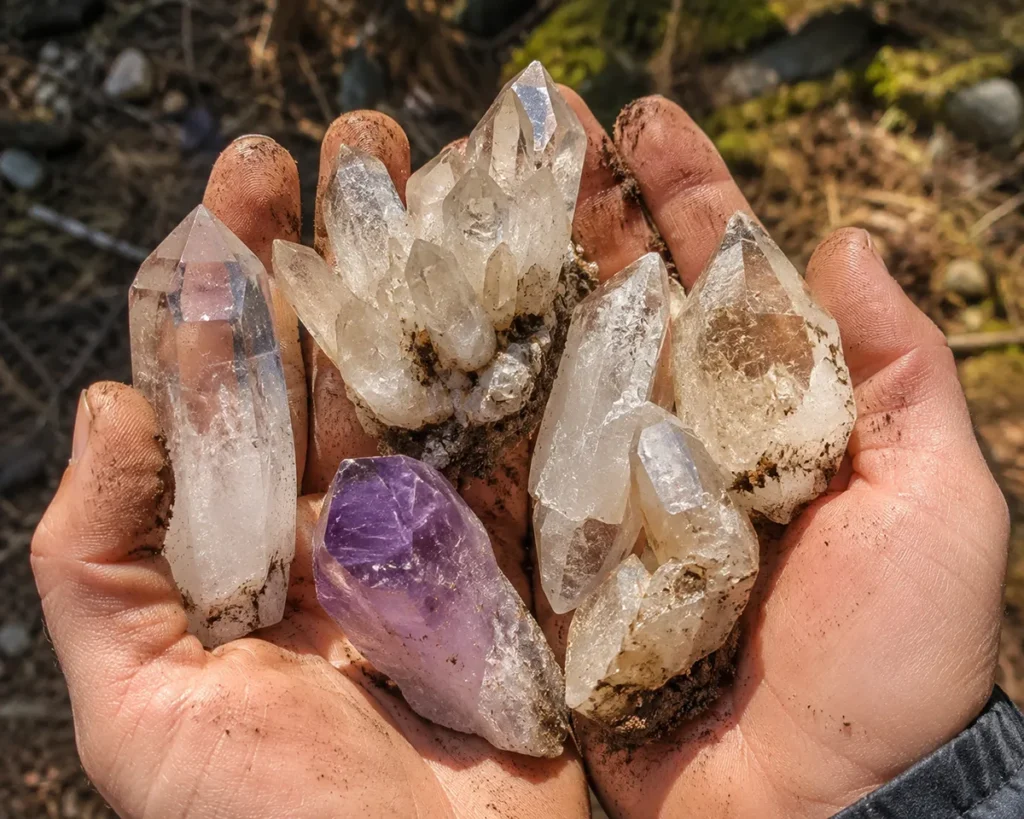 Crystal Park quartz crystals dug from the 220-acre Pioneer Mountains site near Dillon Montana