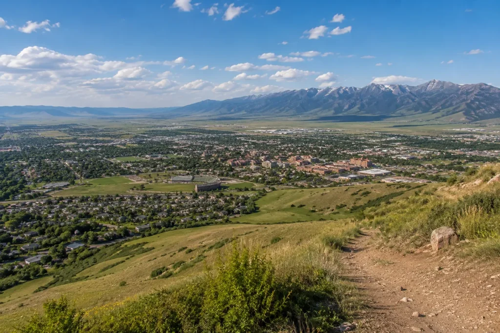 View from the M Trail above Bozeman Montana looking down at the Gallatin Valley with MSU campus visible