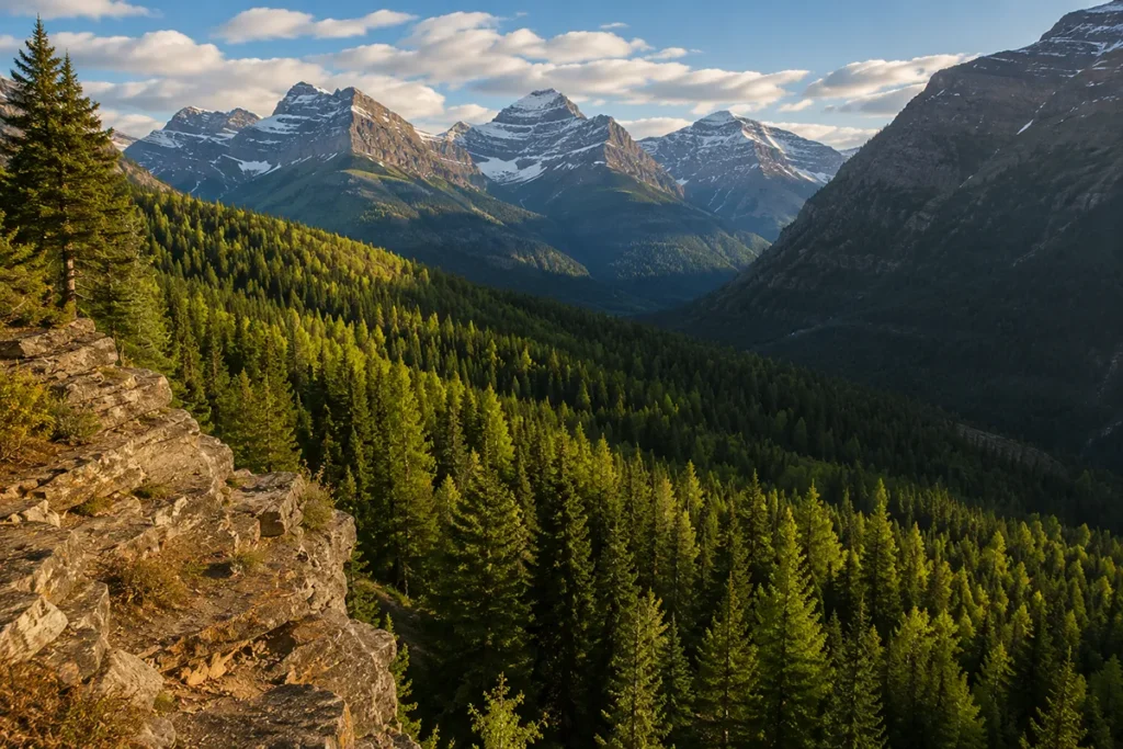 Mixed conifer forest in Montana with multiple shades of green on a mountainside, illustrating the diversity of pine trees and conifers