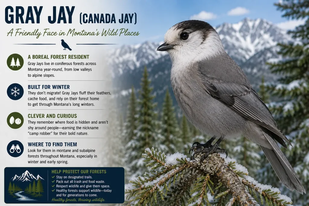 Gray jay a winter forest resident