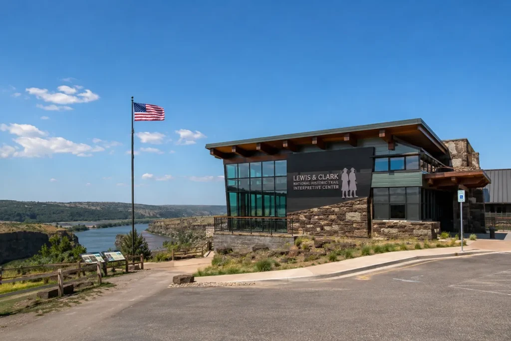 Lewis and Clark National Historic Trail Interpretive Center in Great Falls Montana with Missouri River in background