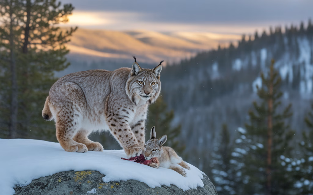 Montana Lynx eating meat