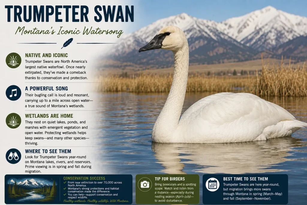 Trumpeter swan in Montana wetlands