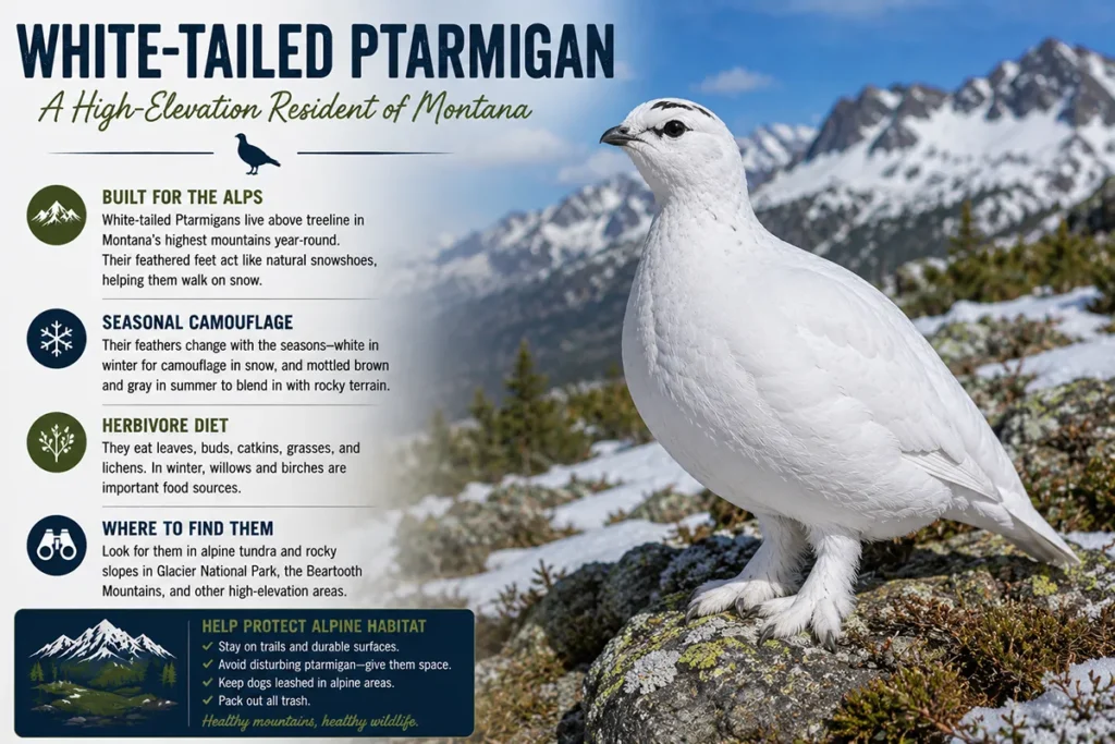 White-tailed ptarmigan in alpine terrain