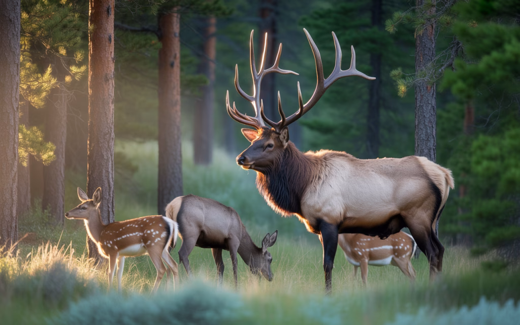 White tailed Deer, Mule Deer and Elk in montana Forest
