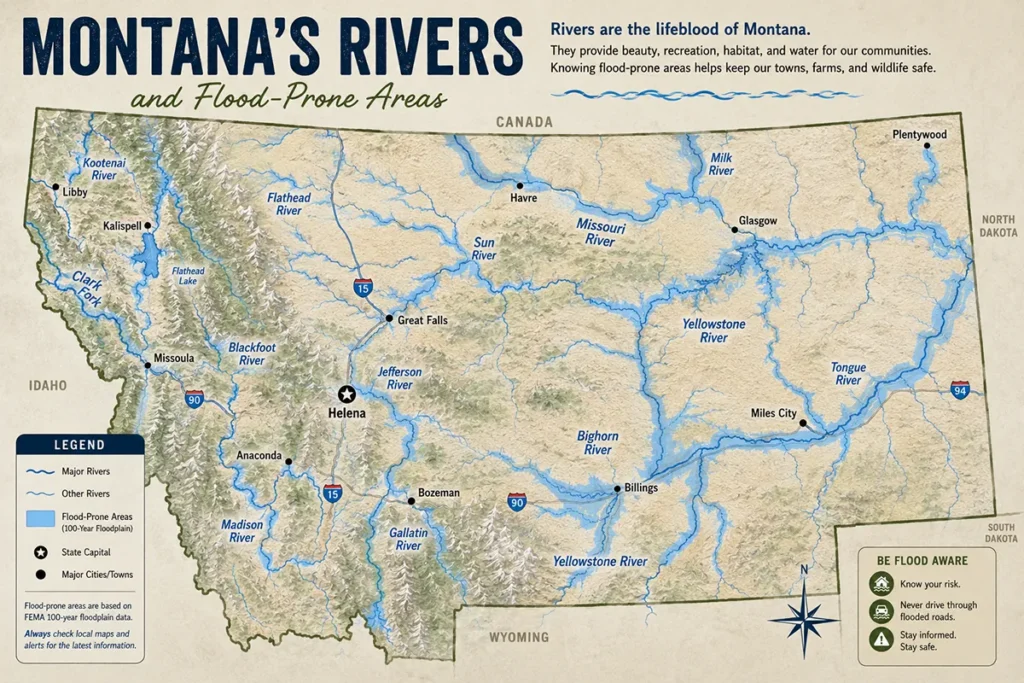 Montana's rivers and flood risk map