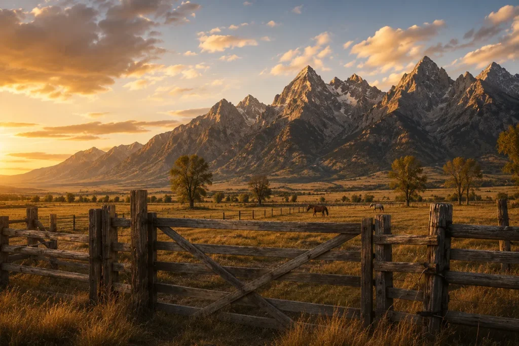 Montana mountain ranch property at golden hour, evoking the kind of estate celebrities have chosen across Big Sky Country