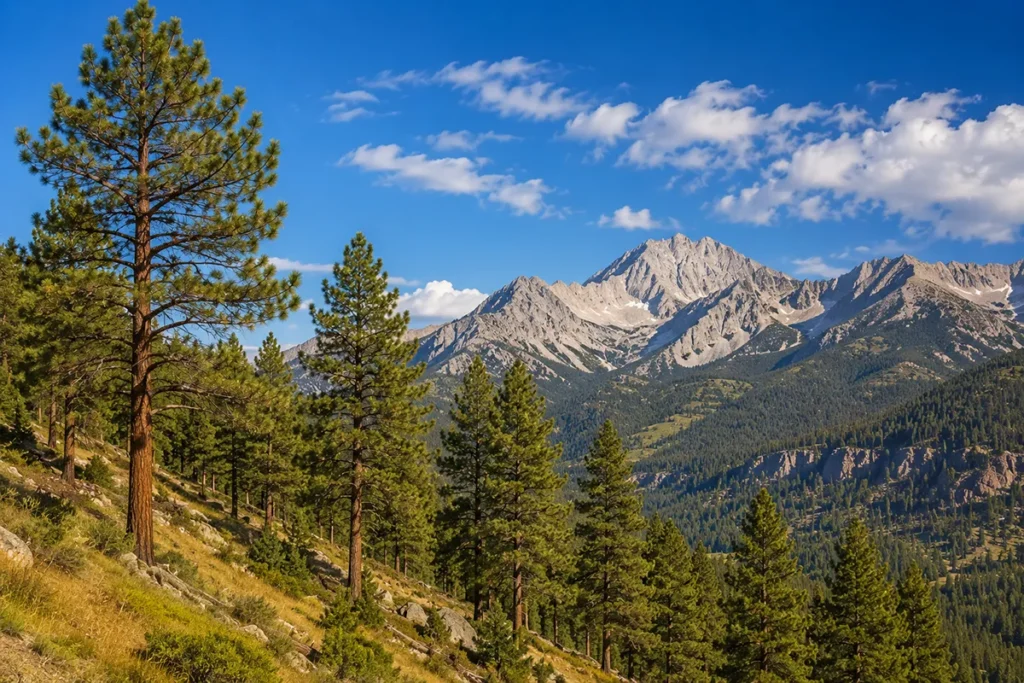 Ponderosa pines on mountain slopes similar to flag imagery
