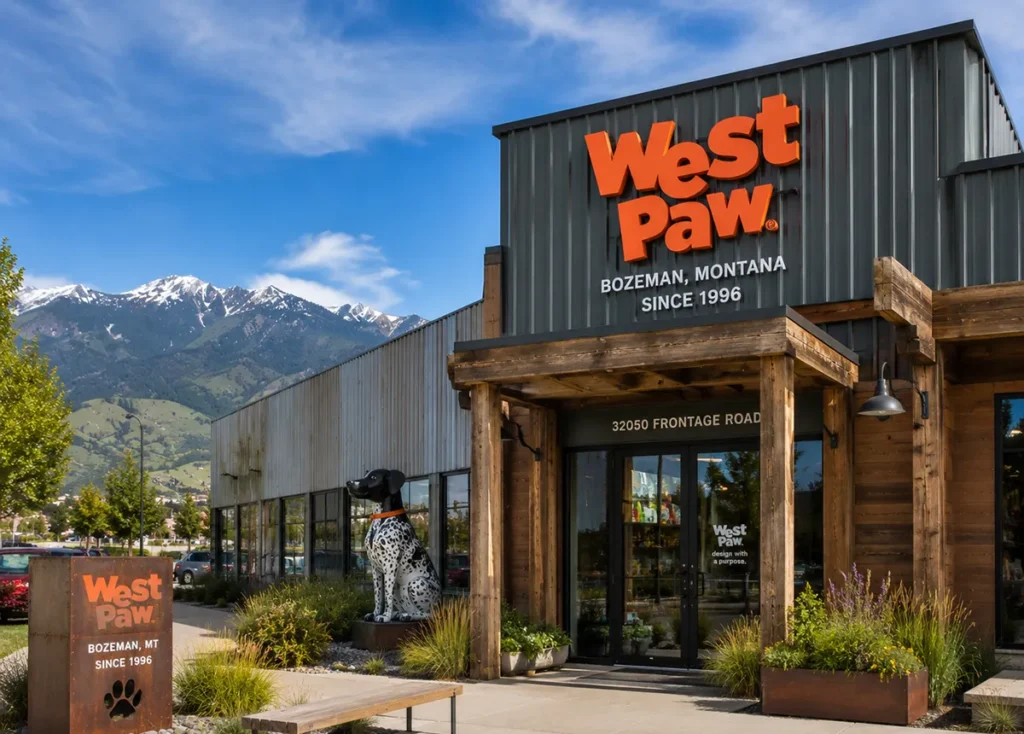 West Paw storefront with mountain backdrop