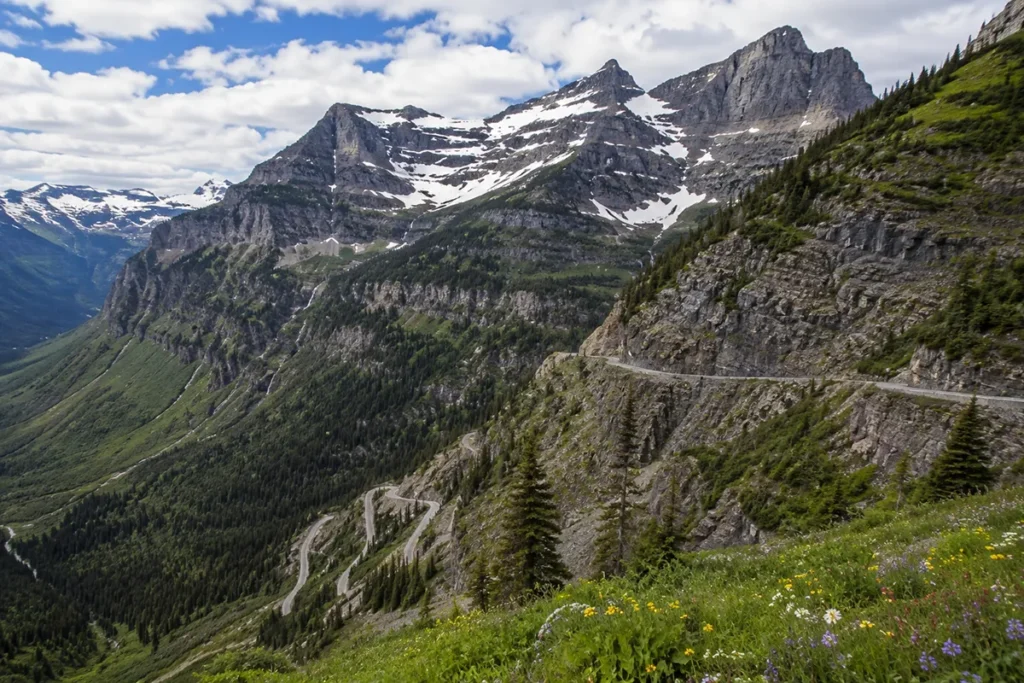 Going-to-the-Sun Road switchback view from Logan Pass area in Glacier National Park