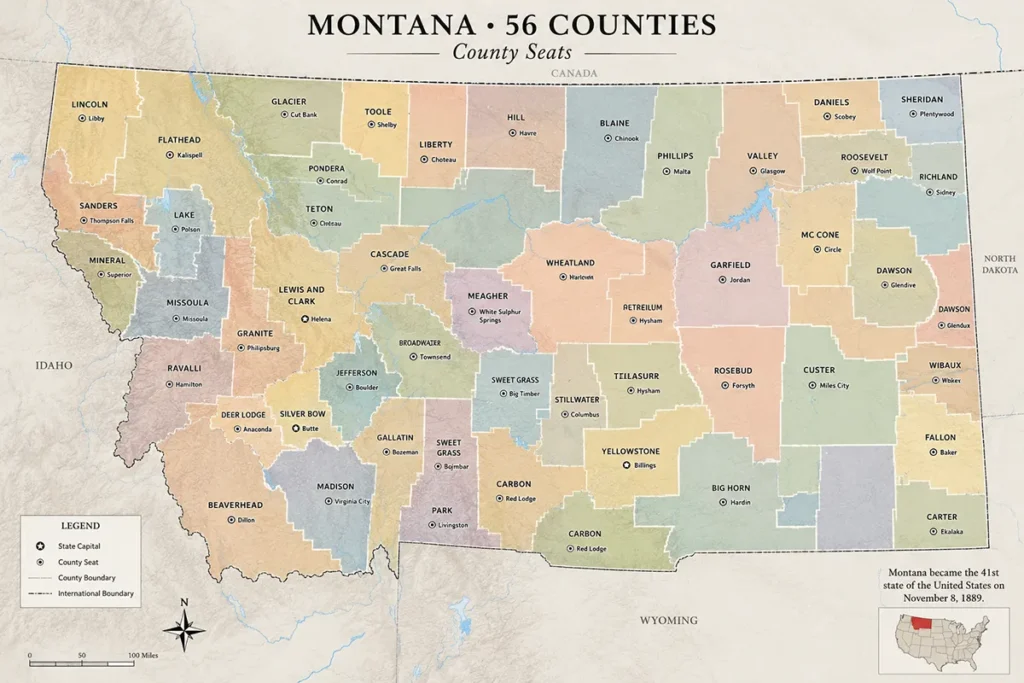 Detailed map of Montana's counties