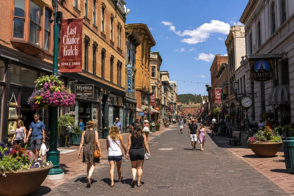 Historic Last Chance Gulch pedestrian mall in downtown Helena Montana with 19th century brick buildings