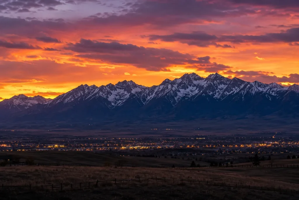 Sunset over the Bridger Mountains as seen from a Bozeman Montana RV park