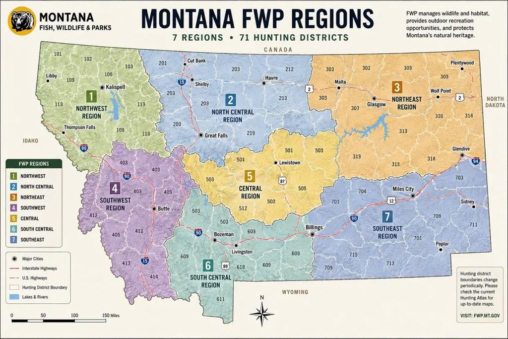 Montana FWP regions hunting map