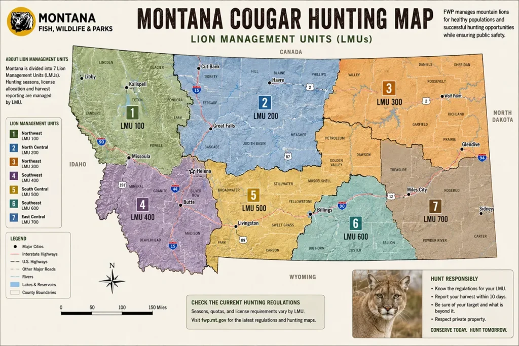 Montana cougar hunting management map