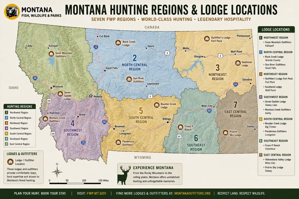 Montana hunting regions and lodges map