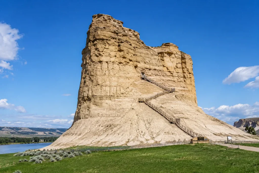 Pompey's Pillar National Monument near Billings Montana — a 150-foot sandstone rock with William Clark's carved 1806 signature