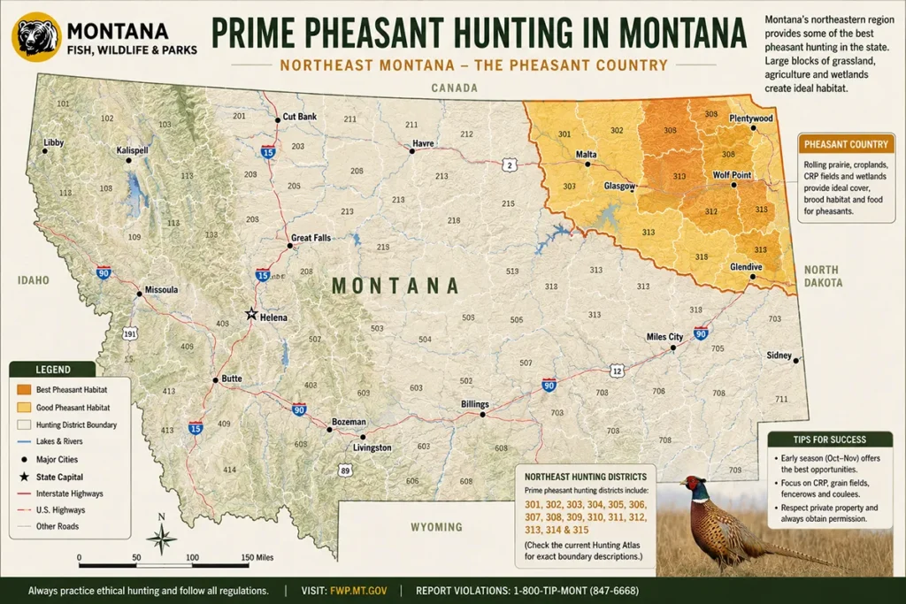 Prime pheasant hunting in Montana map