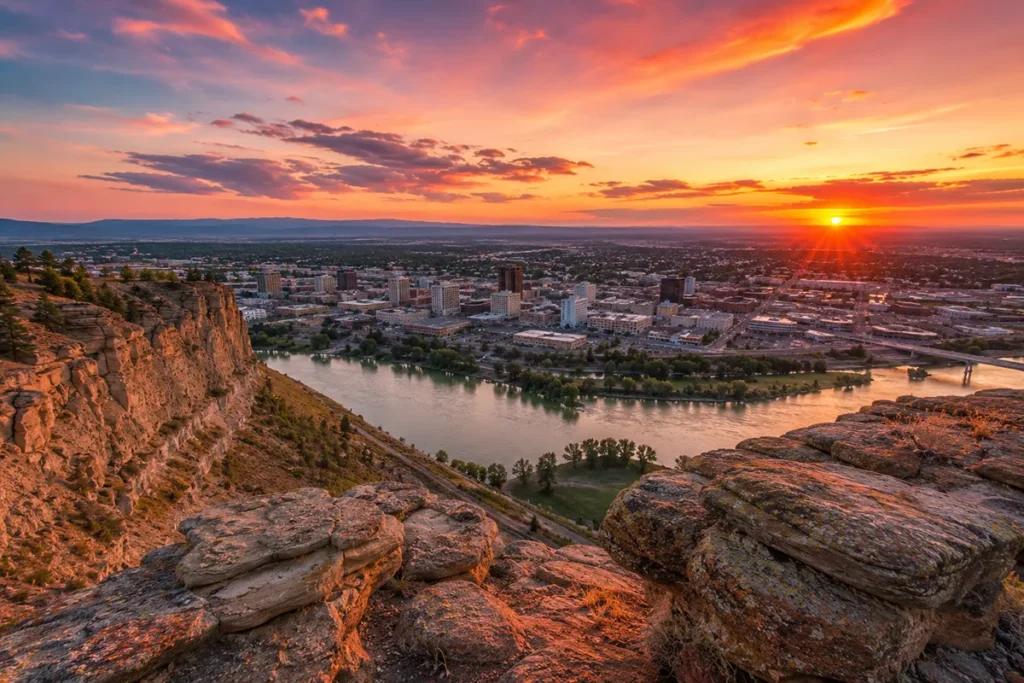 Sunset view from Zimmerman Park on the Rimrocks overlooking Billings Montana