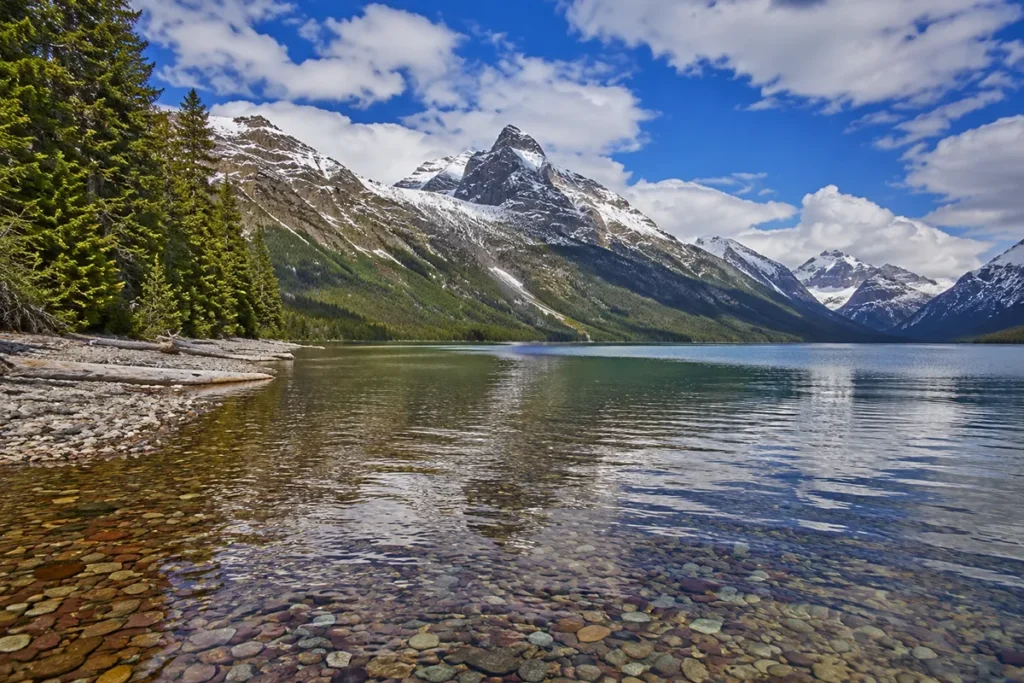 Lake McDonald with mountains in the background inside Glacier National Park Montana