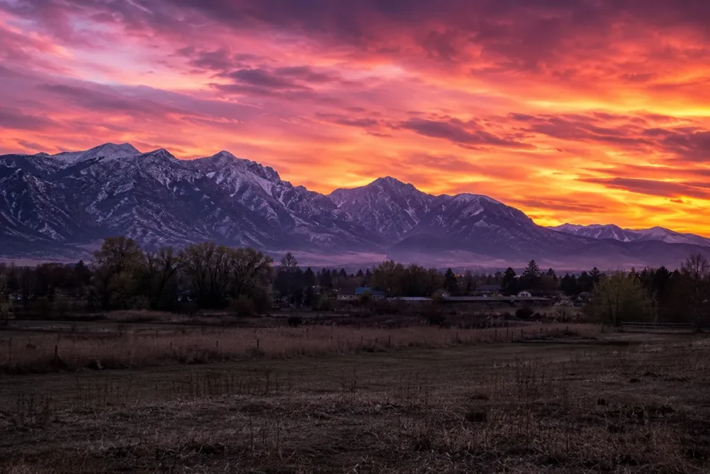 Sunset over the Bitterroot Mountains as seen from Missoula Montana