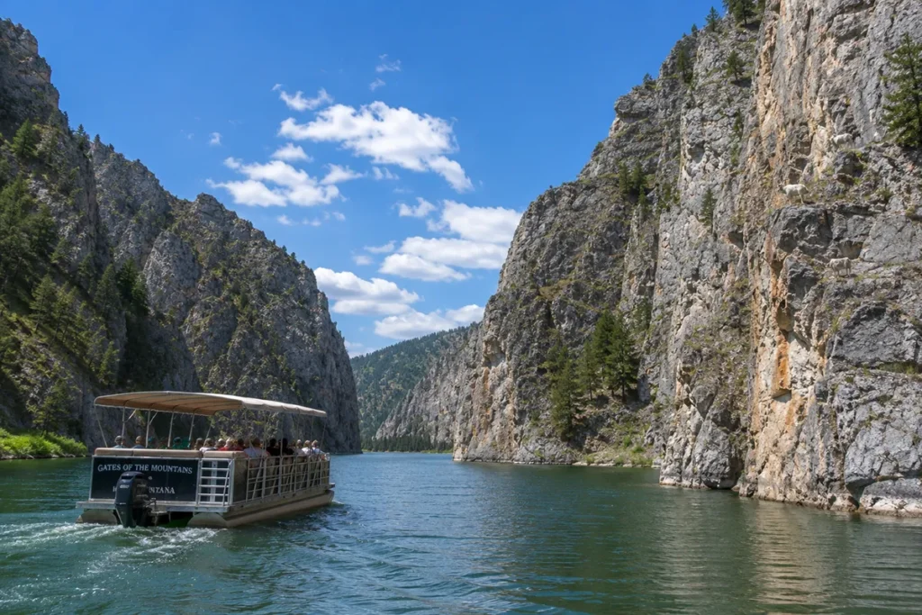 Gates of the Mountains boat tour on the Missouri River near Helena Montana with limestone canyon walls