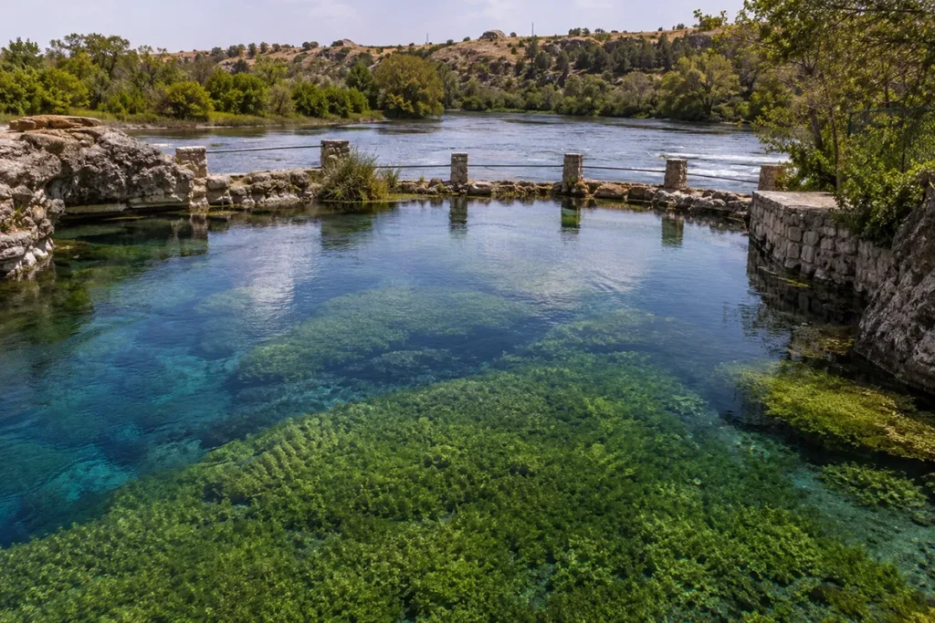 Giant Springs State Park natural freshwater spring with crystal clear water in Great Falls Montana