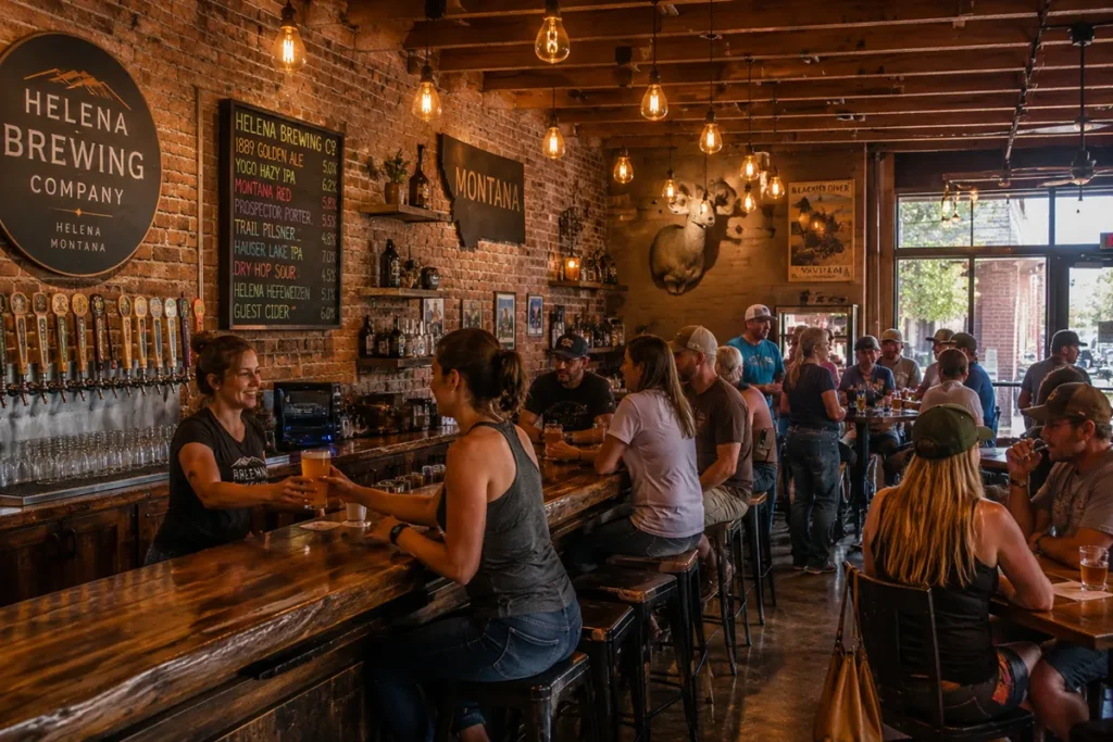Lewis and Clark Brewing Company taproom interior in Helena Montana with local beer on tap