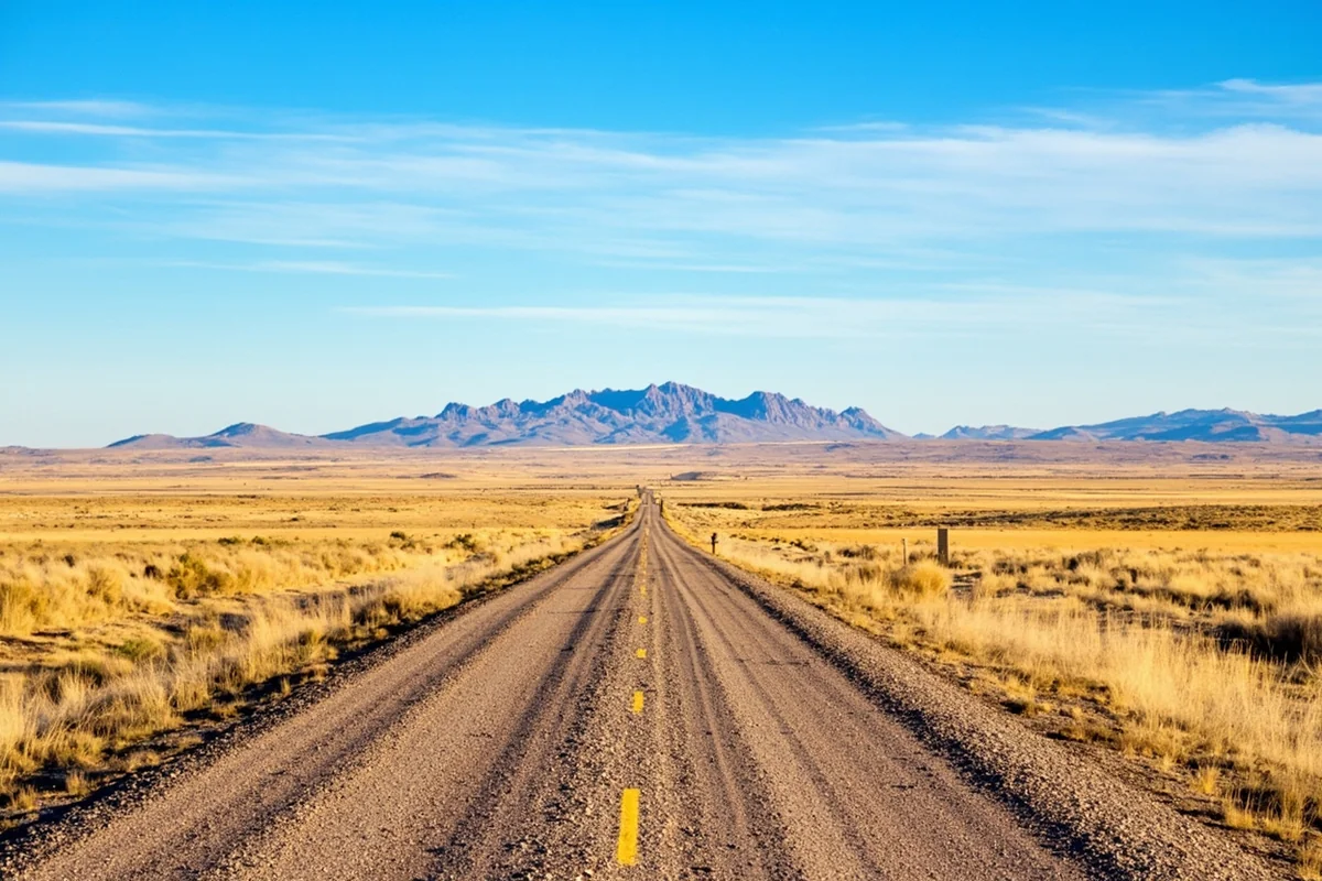 A gravel road through Judith Basin County with wide prairie views and distant buttes, typical of the terrain surrounding decommissioned missile sites