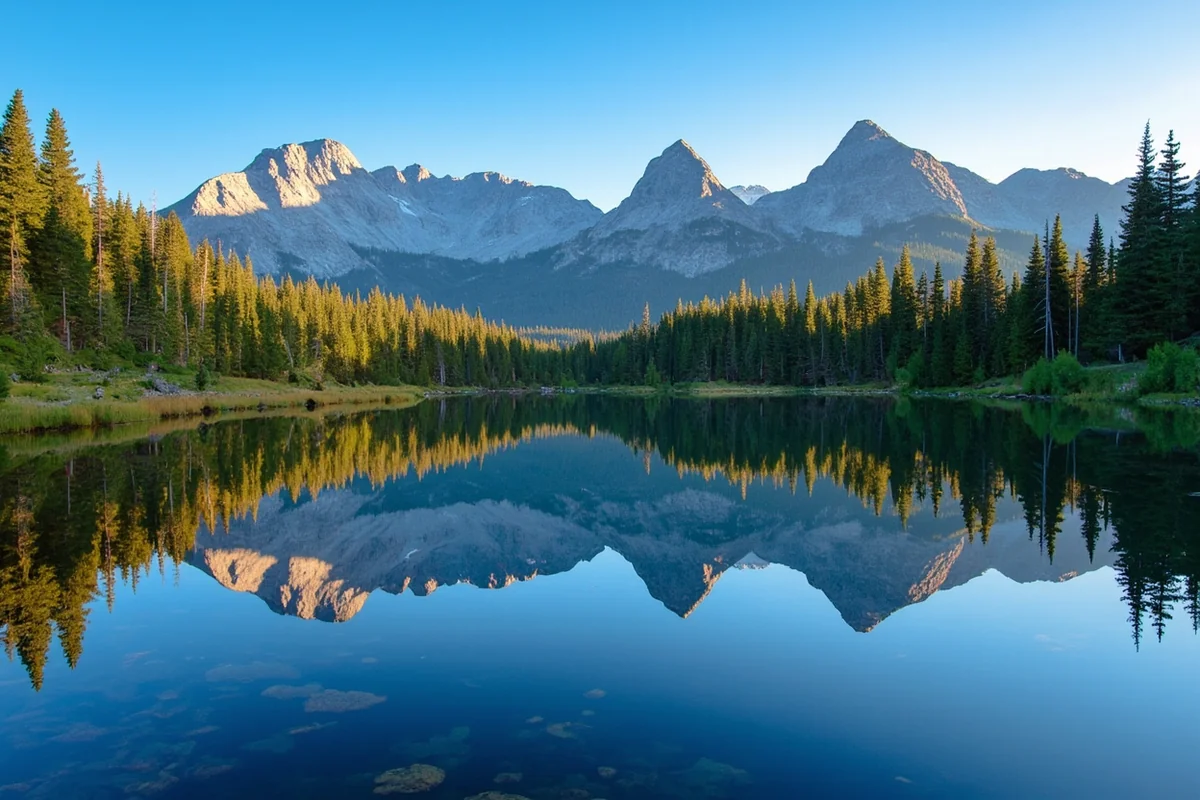 A pristine alpine lake in the Montana Rockies reflecting mountain peaks — distinctly non-coastal scenery