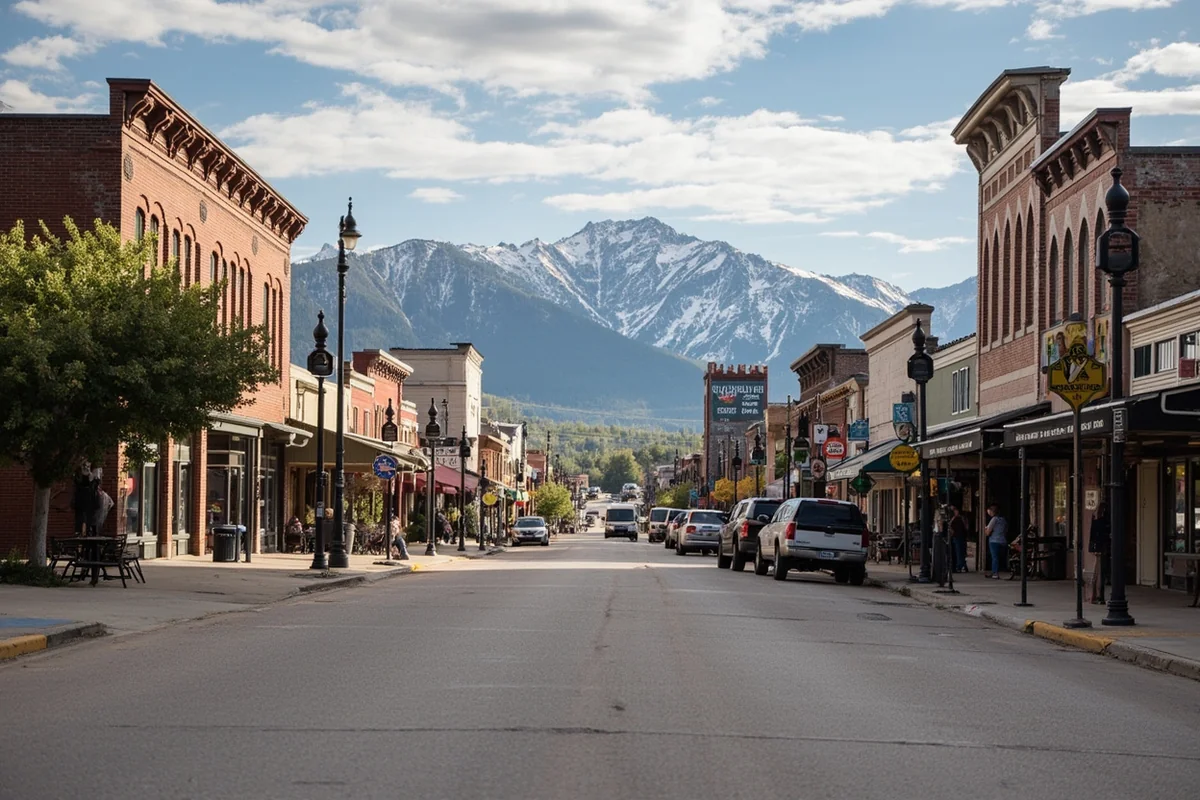 A small Montana town's main street showing the rural, uncrowded character distinct from West Coast cities