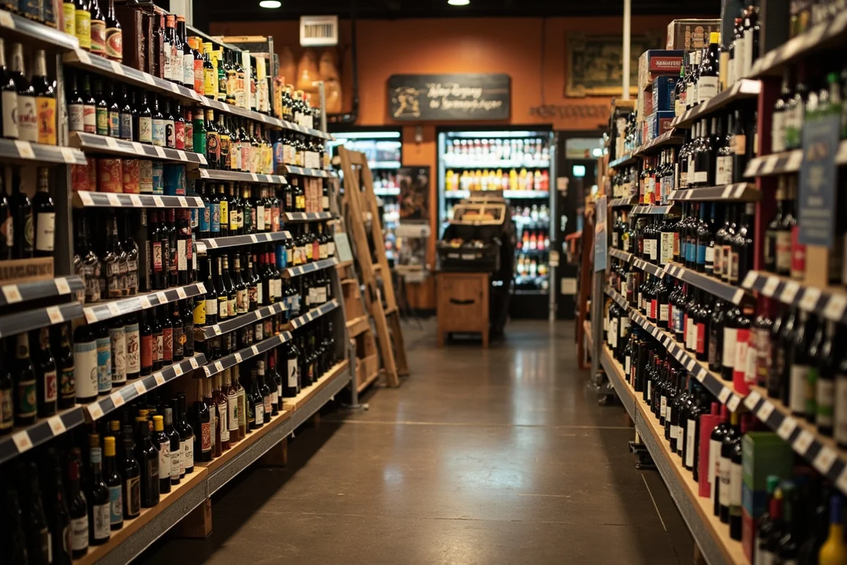 A well-stocked beer and wine section inside a Montana grocery store with local craft beer prominently displayed