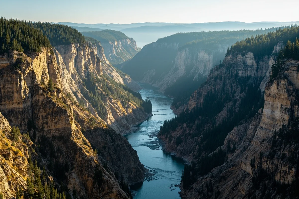 Aerial or wide view of the Black Canyon of the Yellowstone showing the river corridor