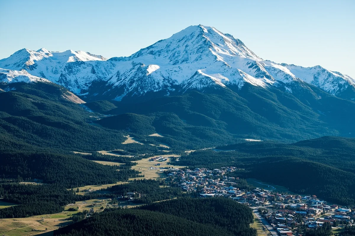 Aerial view of Big Sky Resort showing the expansive terrain and Lone Peak summit