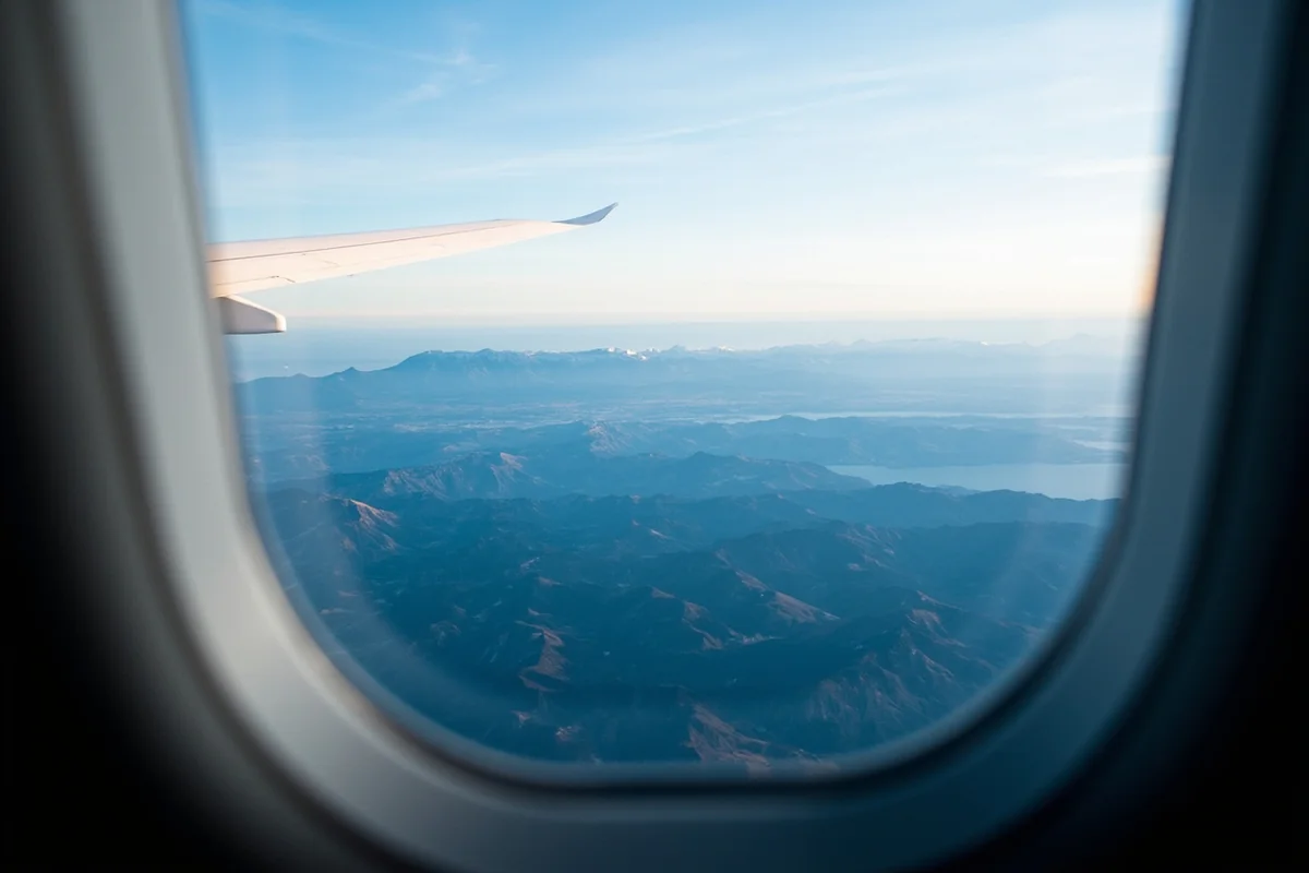 Aerial view of Montana mountains from airplane window showing vast wilderness below