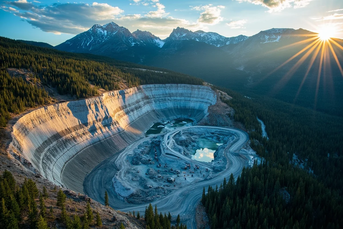 Aerial view of sapphire mining operation in Montana's Sapphire Mountains