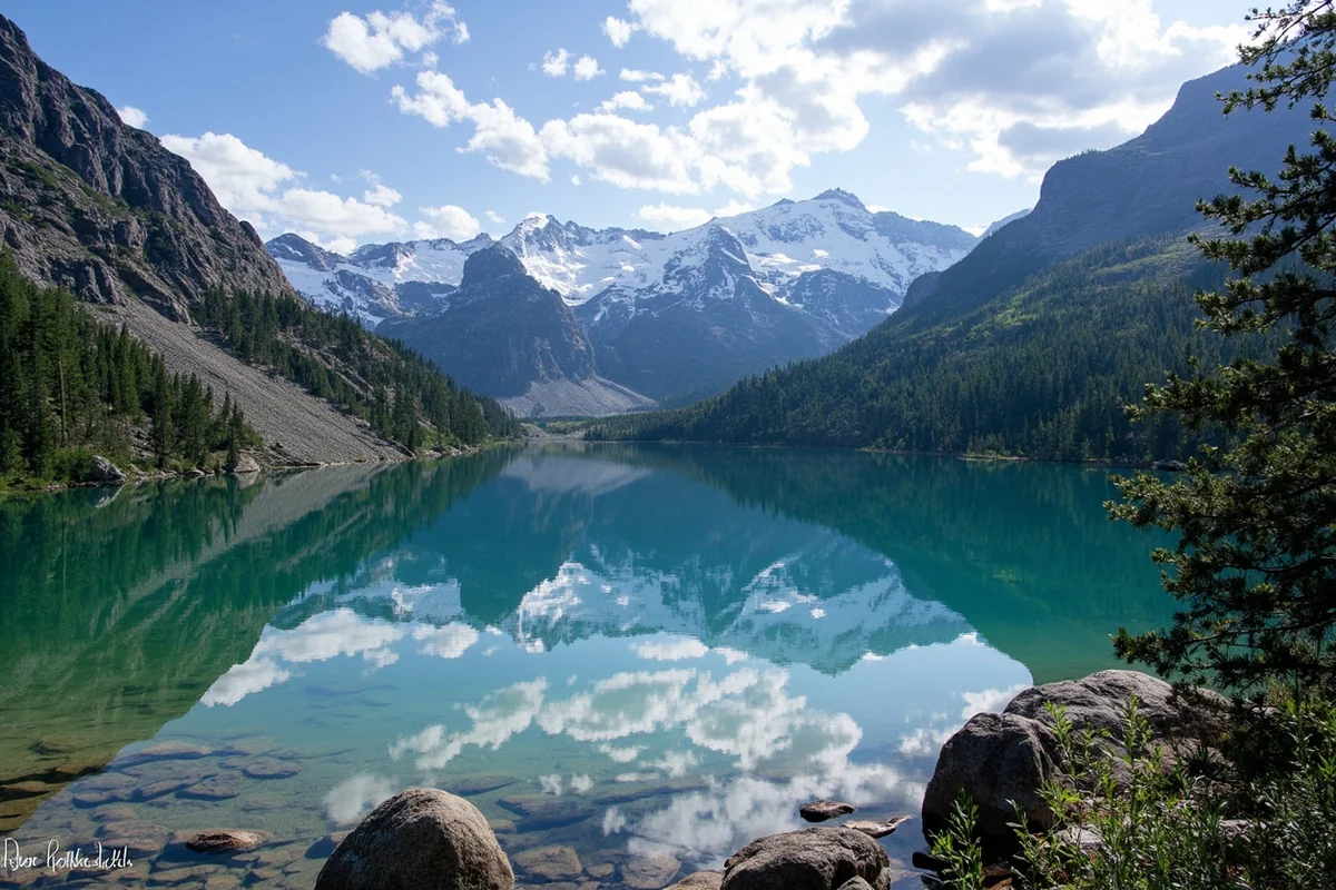 Alpine lake in the Absaroka-Beartooth Wilderness surrounded by rocky peaks
