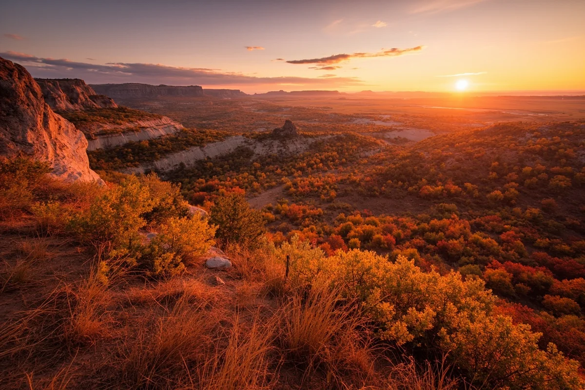 Autumn colors in the Missouri Breaks badlands at sunset