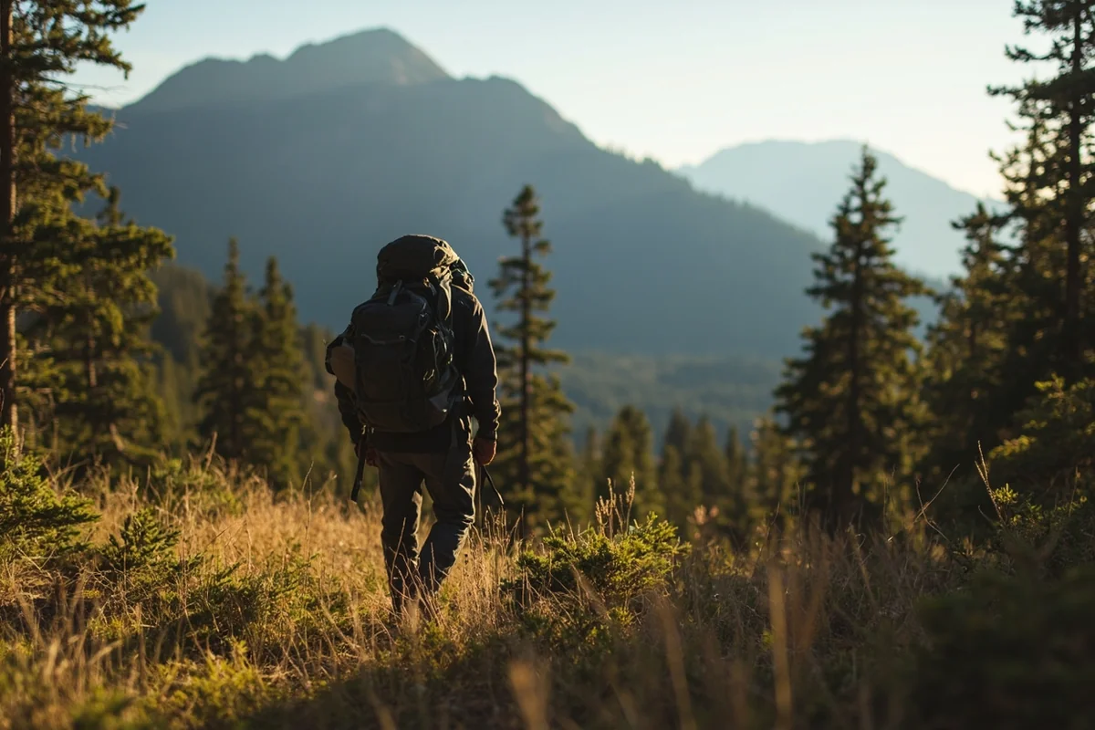 Backpacker in the Bob Marshall Wilderness with no signs of civilization visible