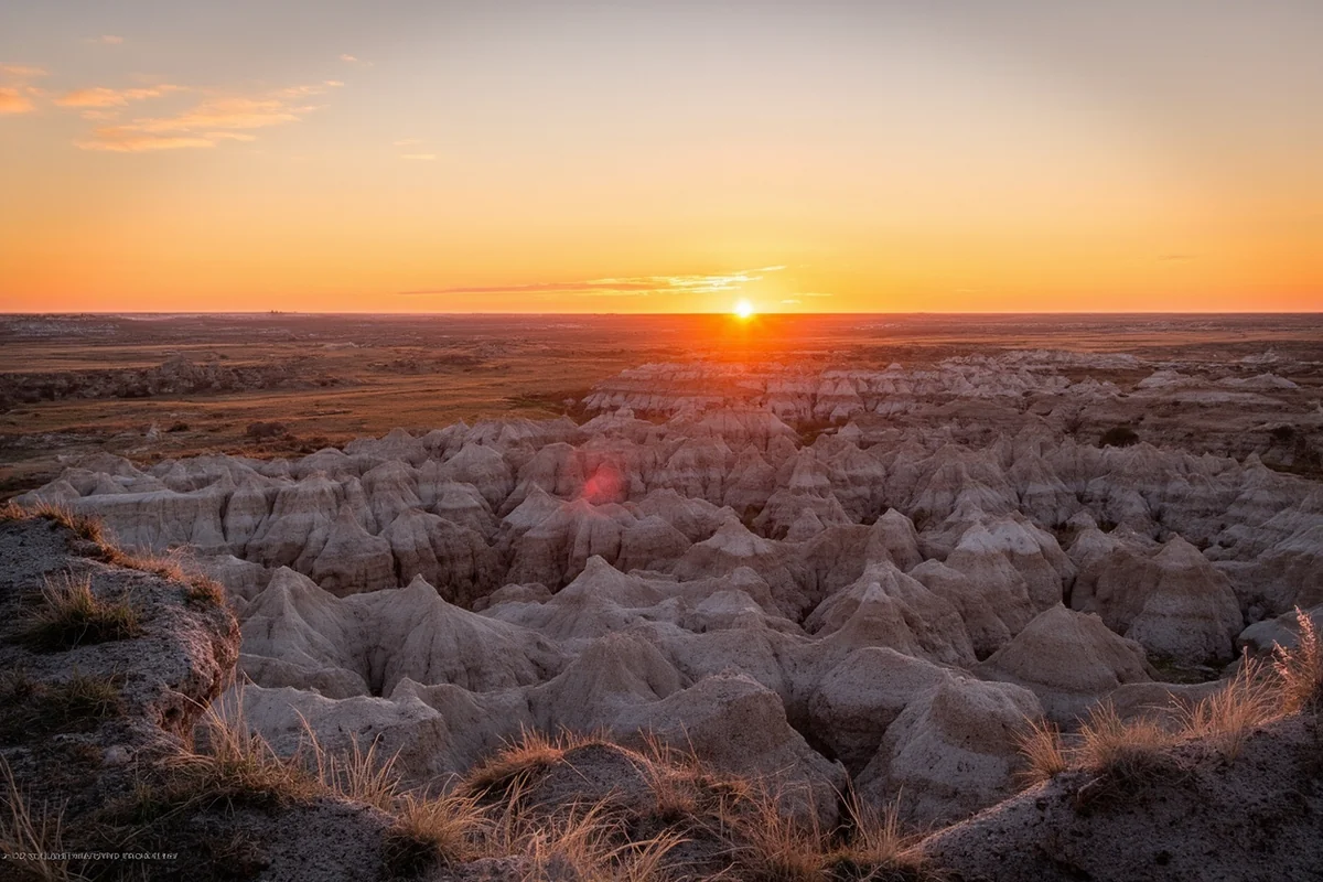 Badlands formations at Makoshika State Park at sunrise