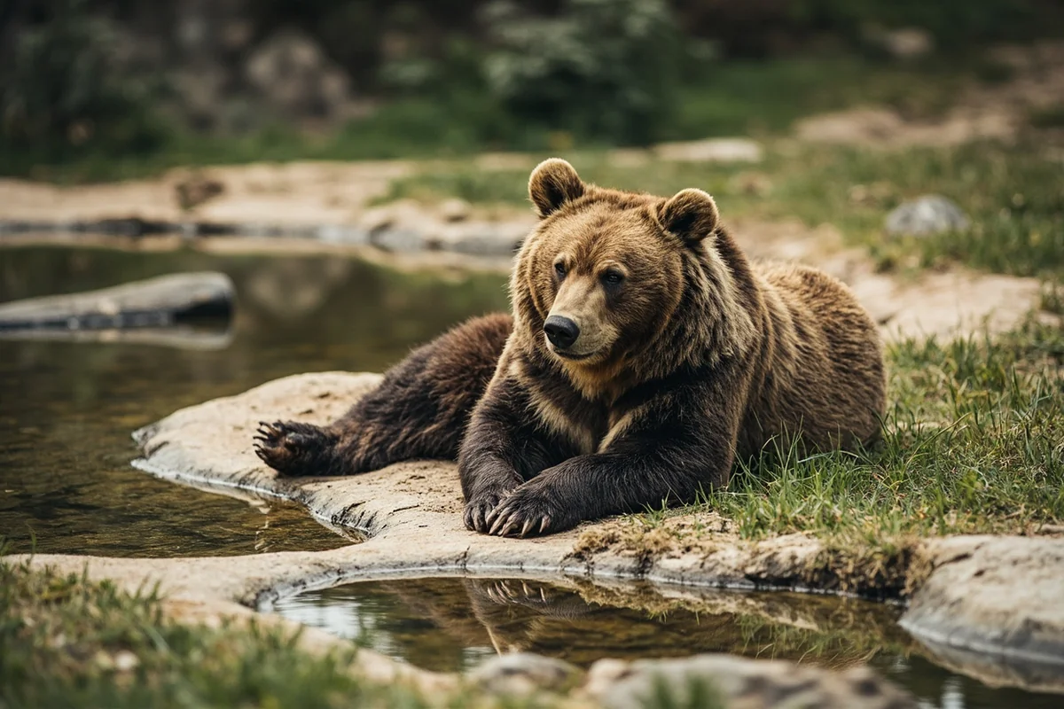 Bear habitat showing naturalistic environment with pools and terrain