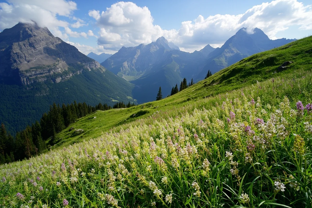 Beargrass bloom covering hillside at Glacier National Park