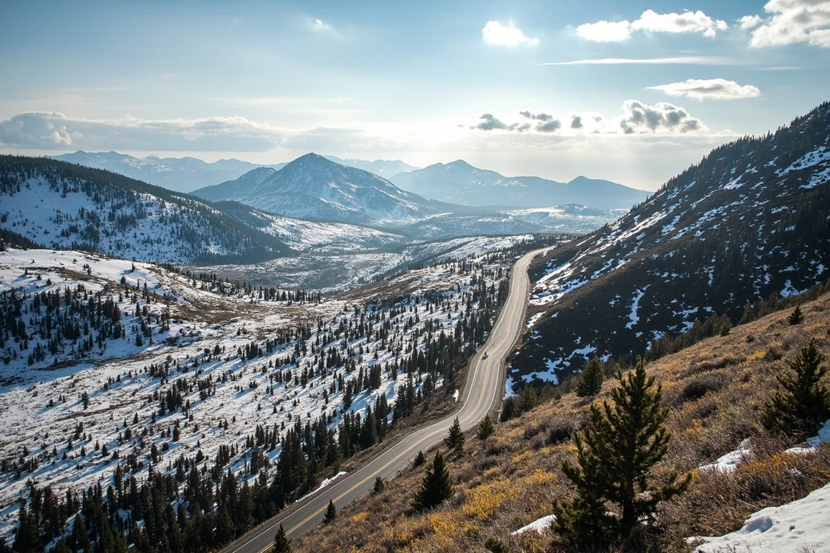 Beartooth Highway winding through alpine terrain with snow patches