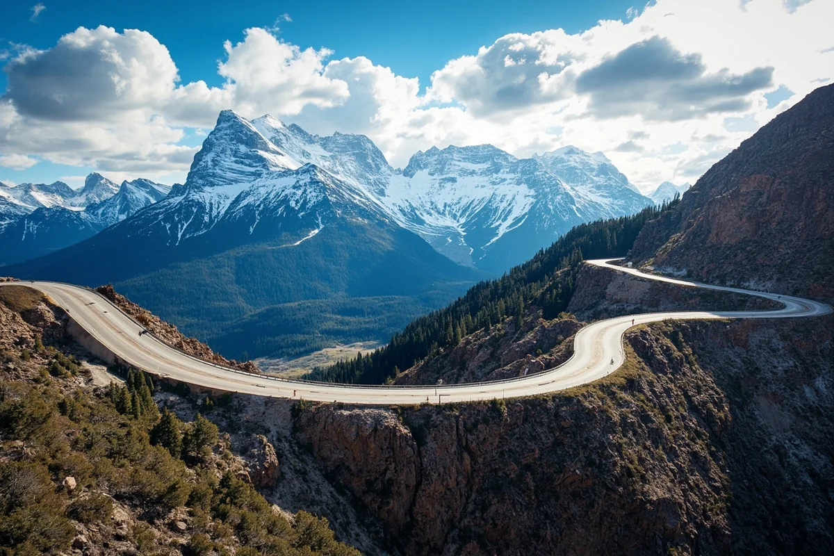 Beartooth Highway winding through alpine terrain with snow-capped peaks