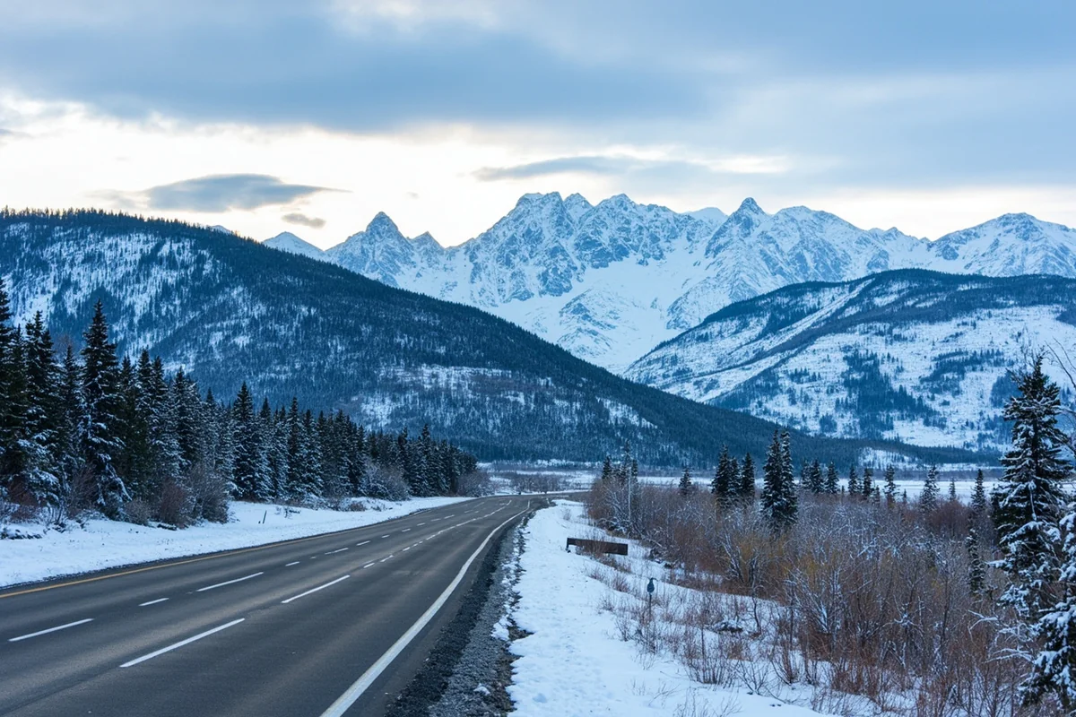 Beautiful Montana winter landscape from roadside pullout showing mountains and snow-covered valley