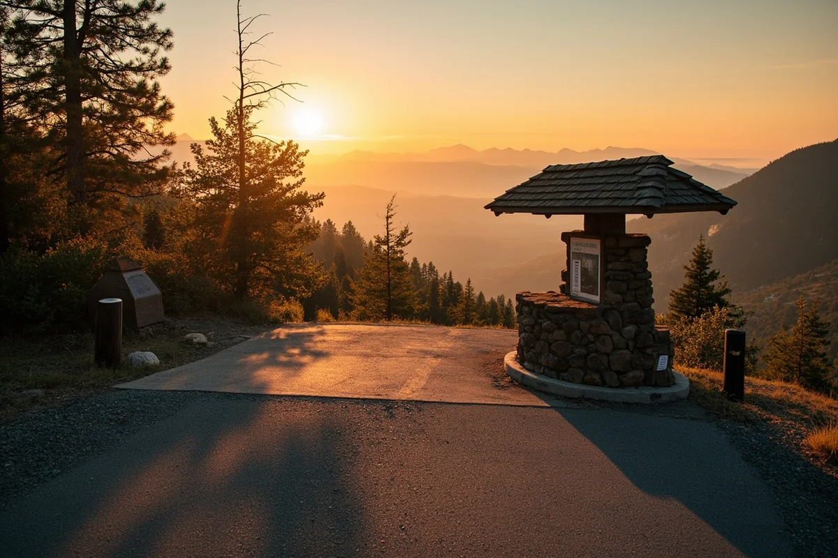 Belly River Trailhead parking area and information kiosk at dawn