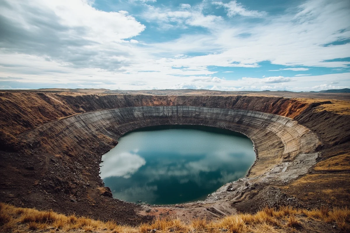 Berkeley Pit in Butte, Montana showing toxic water and mining remnants