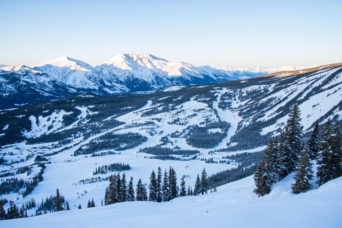 Big Sky Resort with Lone Peak in background, snow-covered slopes