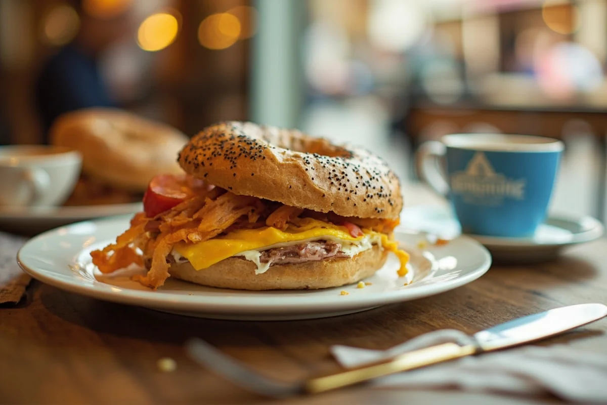Breakfast bagel sandwich from Genuine Ice Cream with coffee