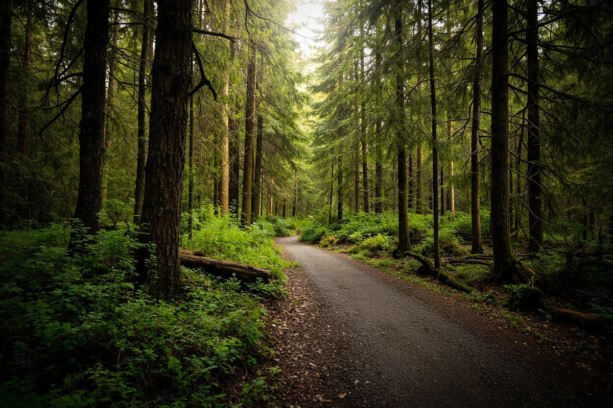 Camas Creek Trail winding through old-growth cedar and hemlock forest